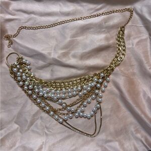 Elegant Gold and Pearl Waist Belt Jewelry